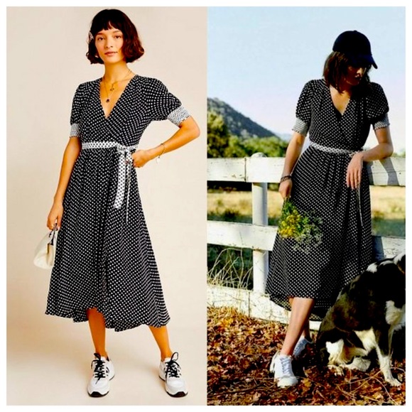 Maeve Dresses & Skirts - ANTHROPOLOGIE MAEVE Breanna Polka Dot Midi Dress, size 8
